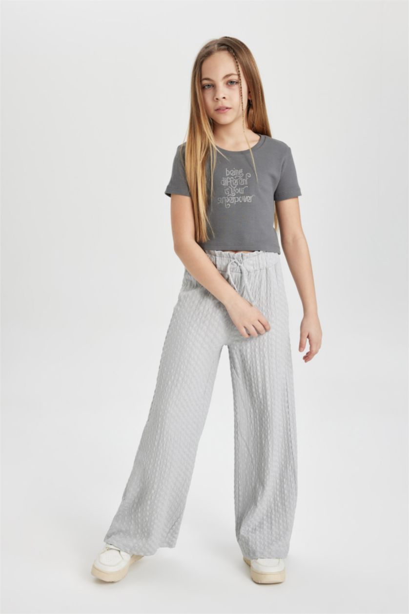 GIRLS & TEENS Grey Girl Printed Short Sleeve T-Shirt Trousers 2 Piece Set