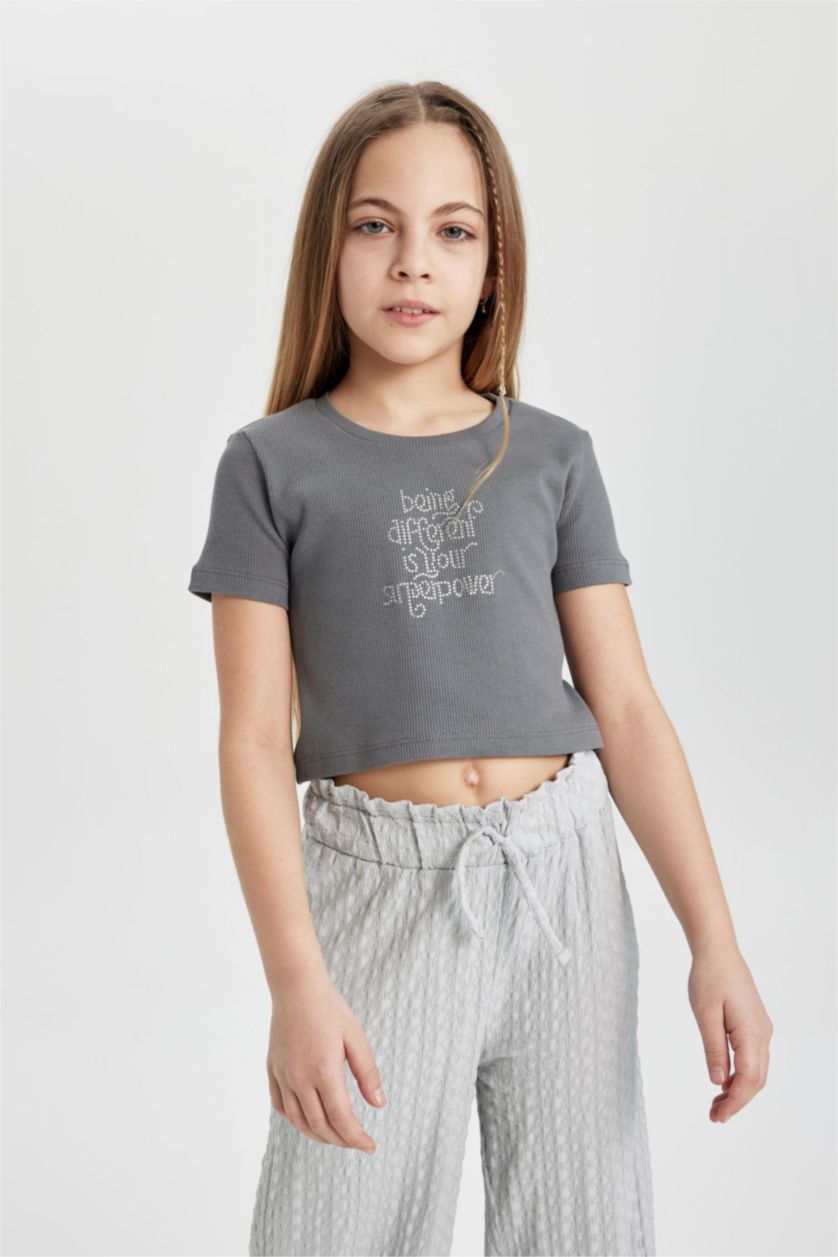 GIRLS & TEENS Grey Girl Printed Short Sleeve T-Shirt Trousers 2 Piece Set
