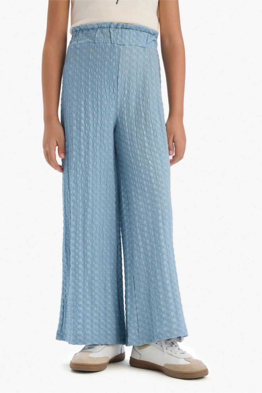 Kız Çocuk - Genç Kız Ekru Fitilli Kaşkorse 2'li Takım Baskılı Kısa Kollu Tişört Geniş Bol Paça Pantolon Kız Çocuk