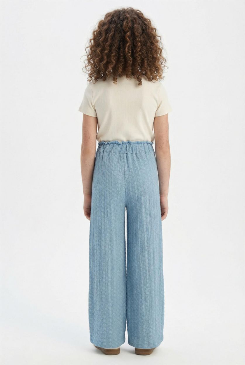 Kız Çocuk - Genç Kız Ekru Fitilli Kaşkorse 2'li Takım Baskılı Kısa Kollu Tişört Geniş Bol Paça Pantolon Kız Çocuk