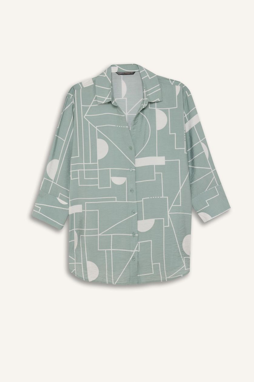 WOMAN Light Green Regular Fit Shirt Collar Long Sleeve Shirt