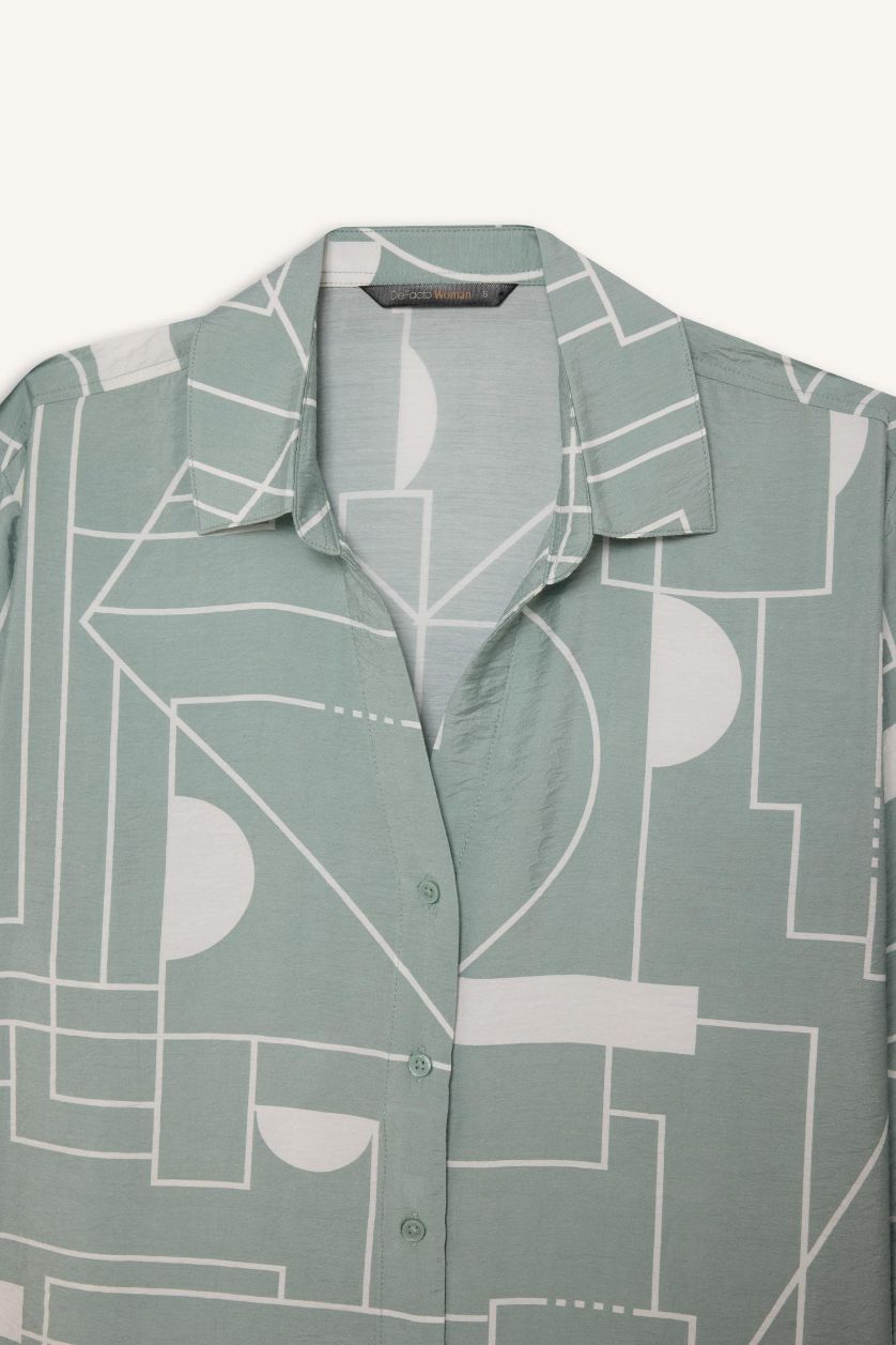 WOMAN Light Green Regular Fit Shirt Collar Long Sleeve Shirt