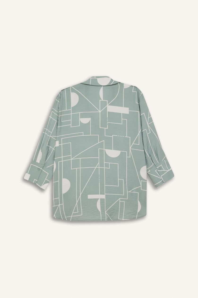 WOMAN Light Green Regular Fit Shirt Collar Long Sleeve Shirt