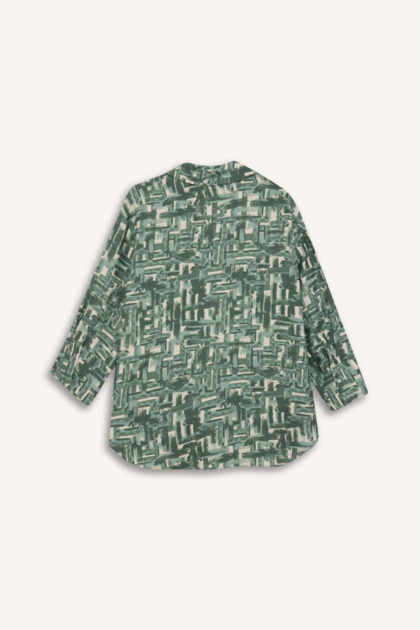 نساء أخضر فاتح قميص ردن طويل قصة عادية