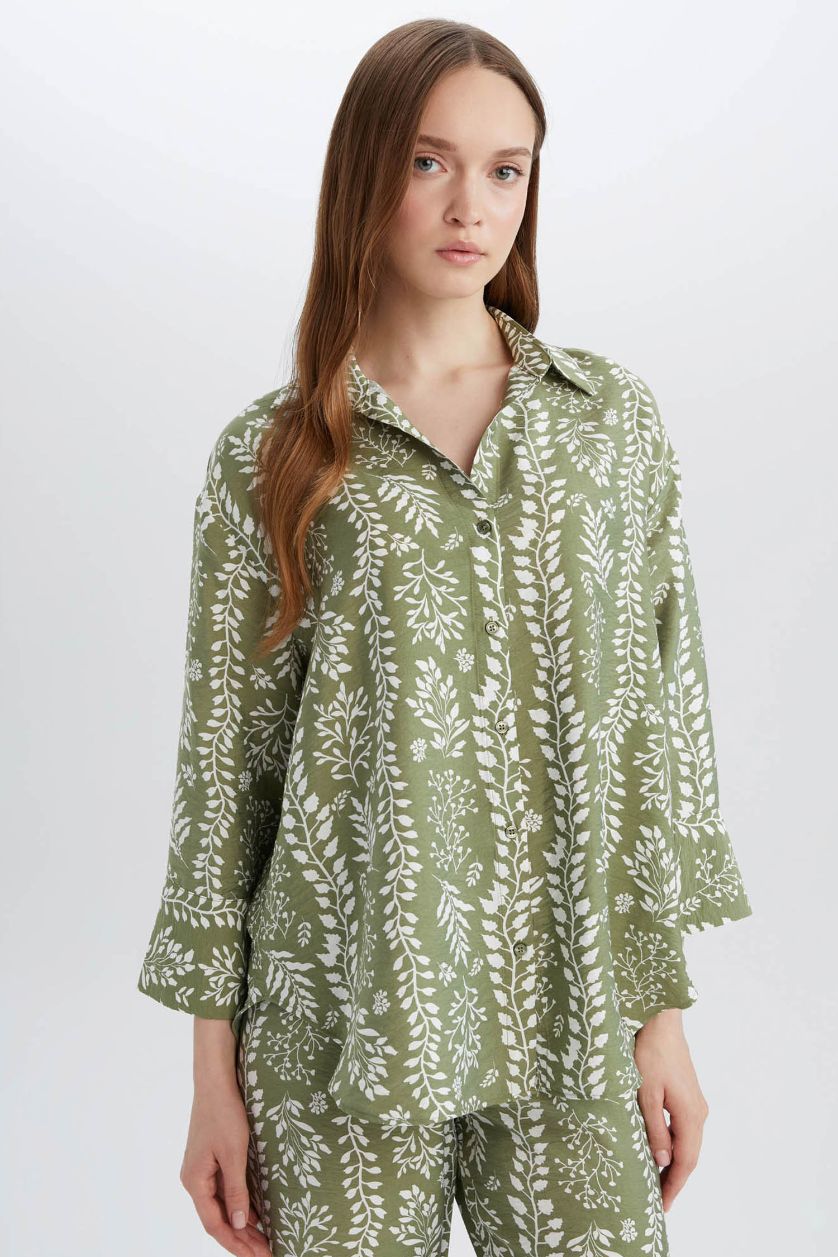 Әйелдерге Жасыл қалыпты пішім Ұзын жеңді көйлек