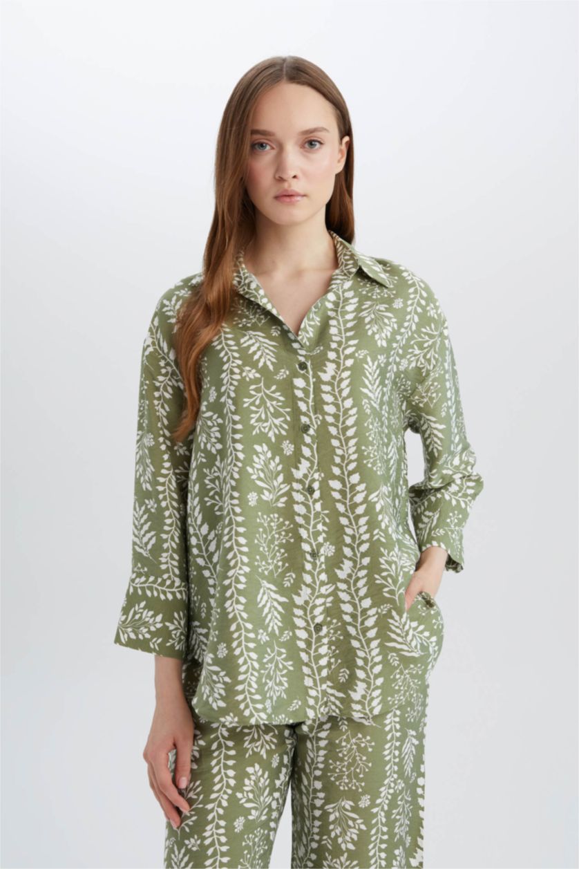 Әйелдерге Жасыл қалыпты пішім Ұзын жеңді көйлек