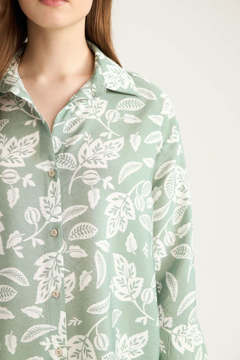 WOMAN Light Khaki Regular Fit Patterned Long Sleeve Shirt