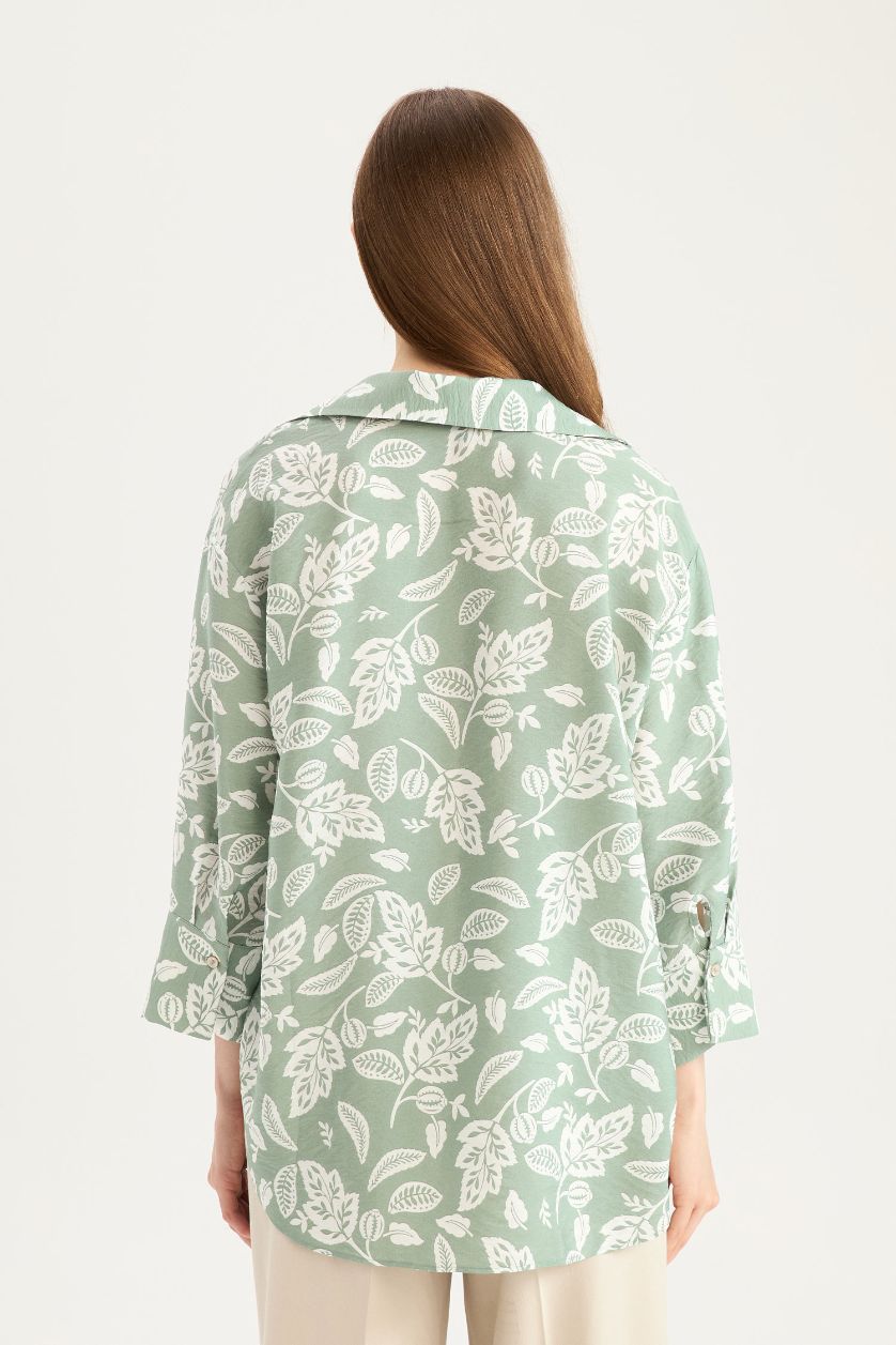 WOMAN Light Khaki Regular Fit Patterned Long Sleeve Shirt