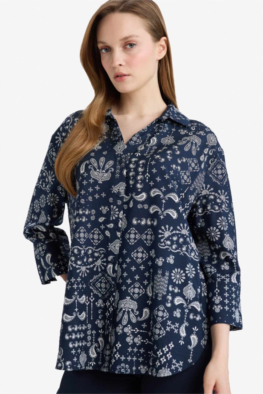 FEMME Marin Chemise imprimée à manches longues Coupe régulière