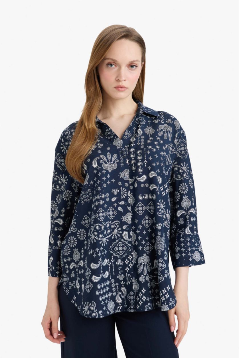 FEMME Marin Chemise imprimée à manches longues Coupe régulière