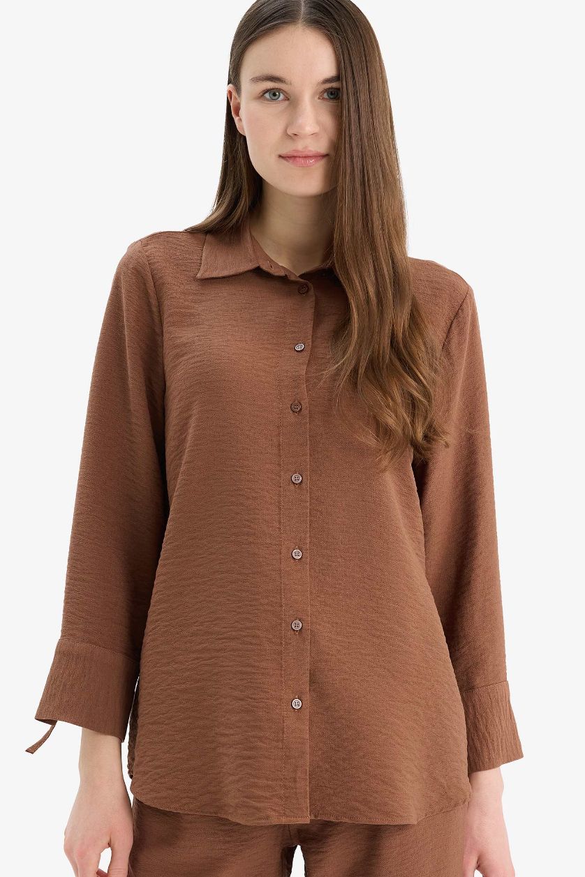 WOMAN Light Brown Regular Fit Basic Long Sleeve Shirt