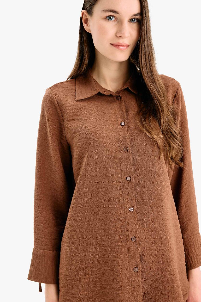 WOMAN Light Brown Regular Fit Basic Long Sleeve Shirt