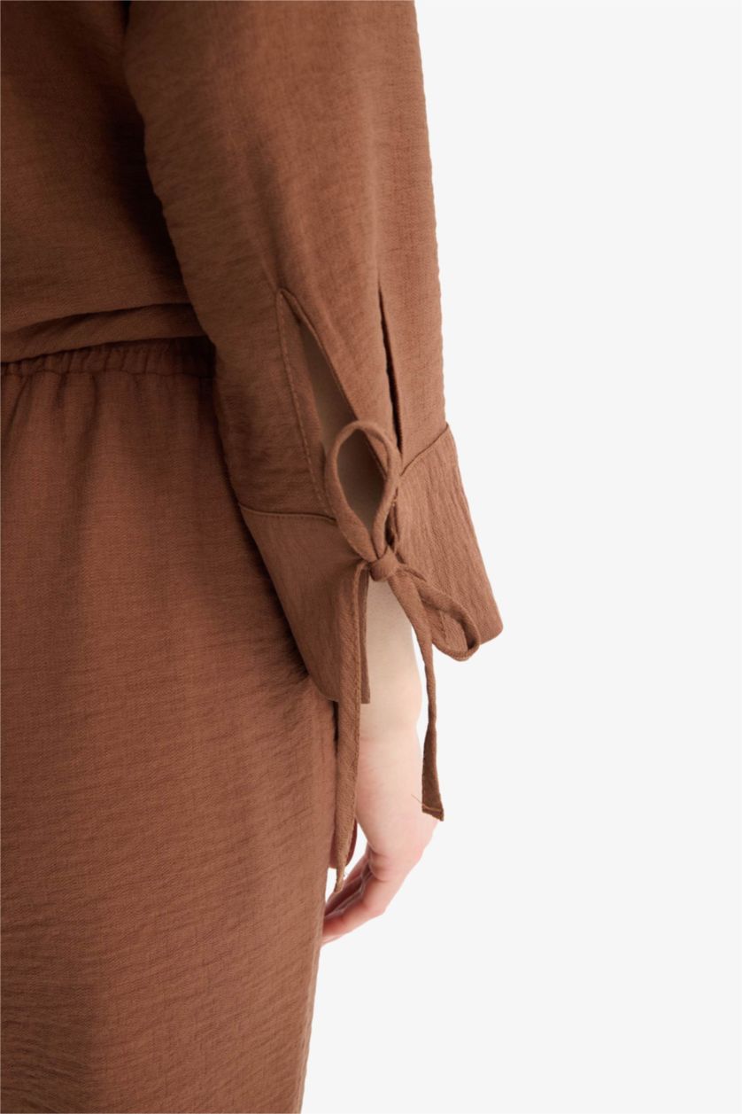 WOMAN Light Brown Regular Fit Basic Long Sleeve Shirt