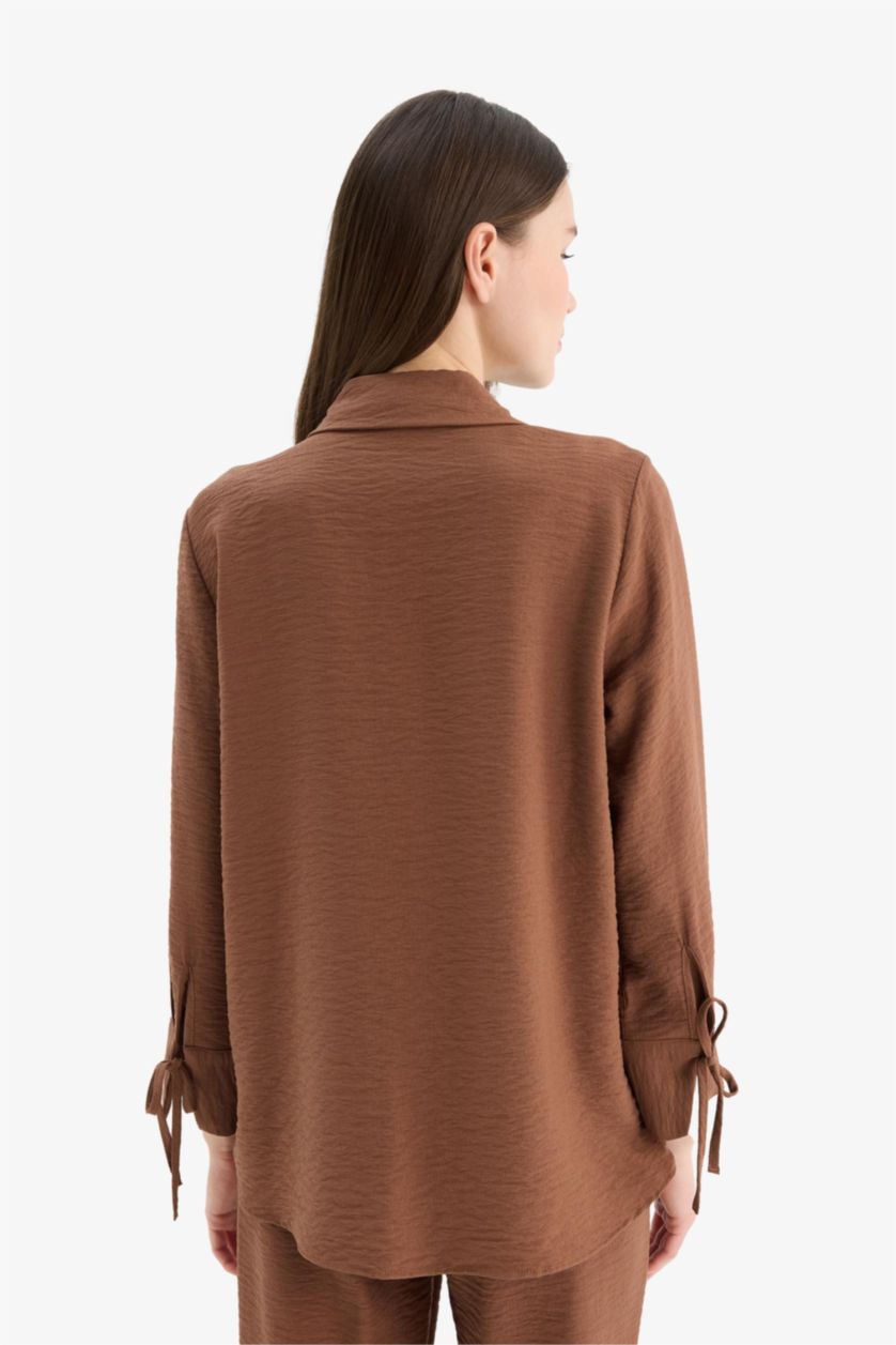 WOMAN Light Brown Regular Fit Basic Long Sleeve Shirt
