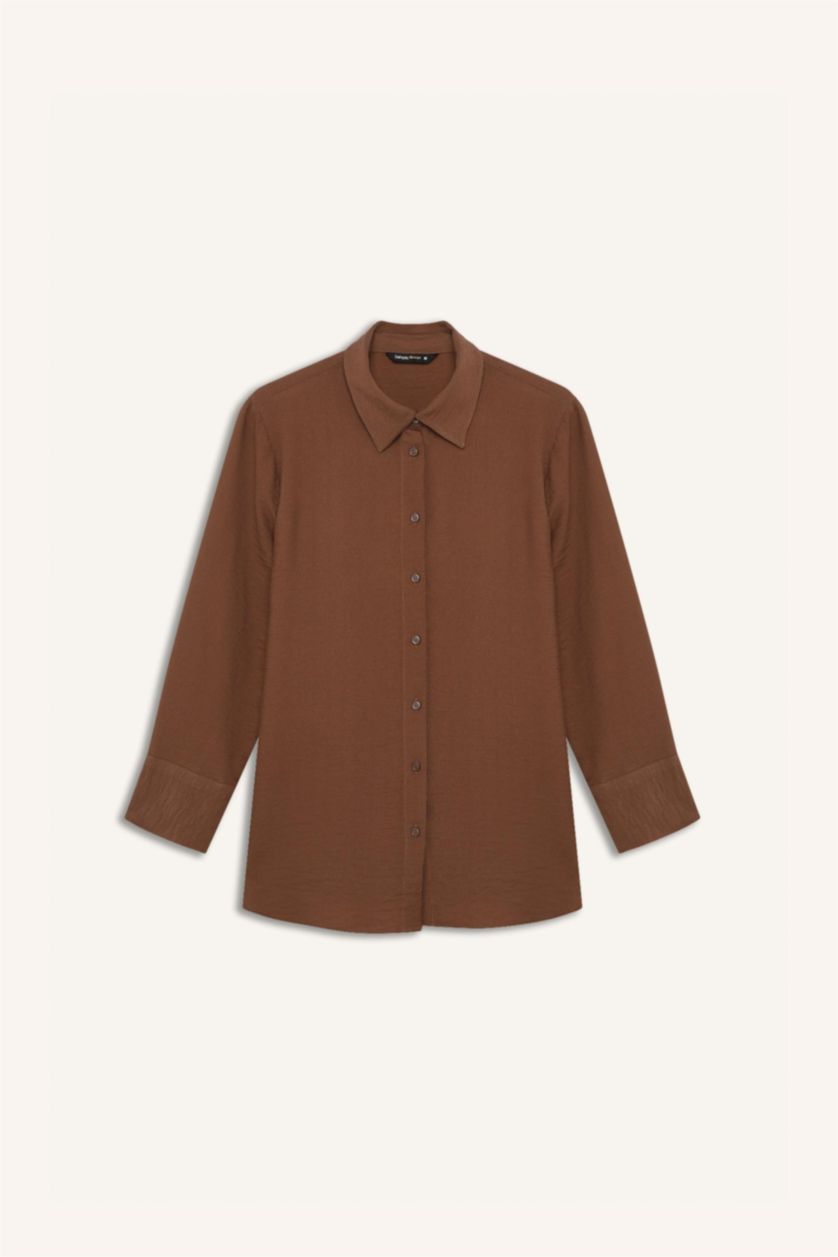 WOMAN Light Brown Regular Fit Basic Long Sleeve Shirt