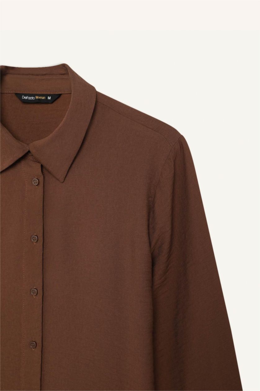 WOMAN Light Brown Regular Fit Basic Long Sleeve Shirt