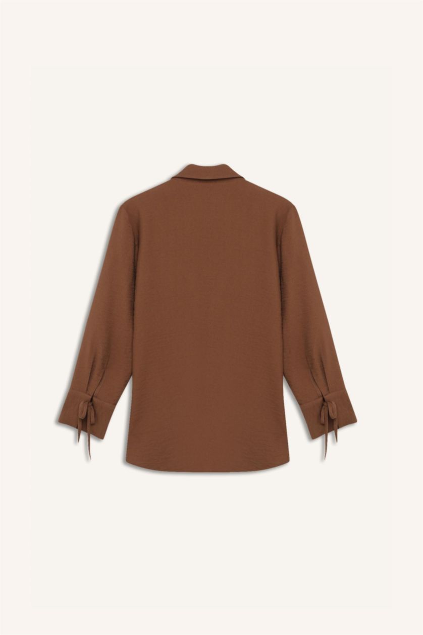 WOMAN Light Brown Regular Fit Basic Long Sleeve Shirt