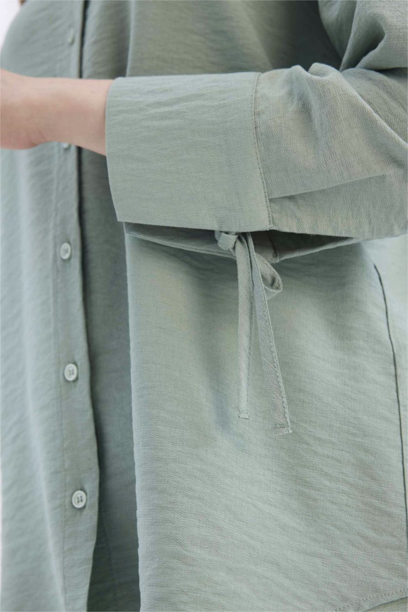 نساء أخضر فاتح قميص كم طويل قصة عادية بياقة قميص