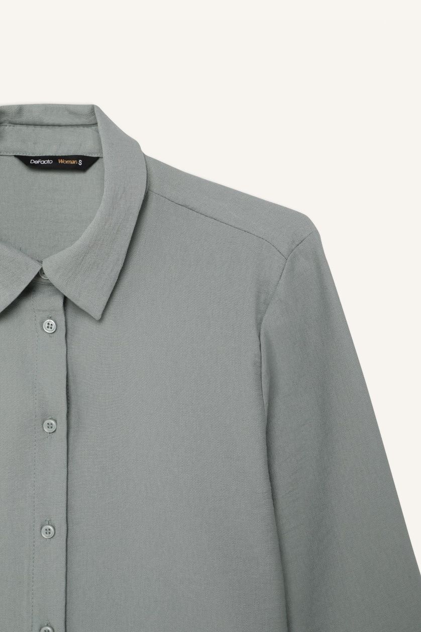 نساء أخضر فاتح قميص كم طويل قصة عادية بياقة قميص