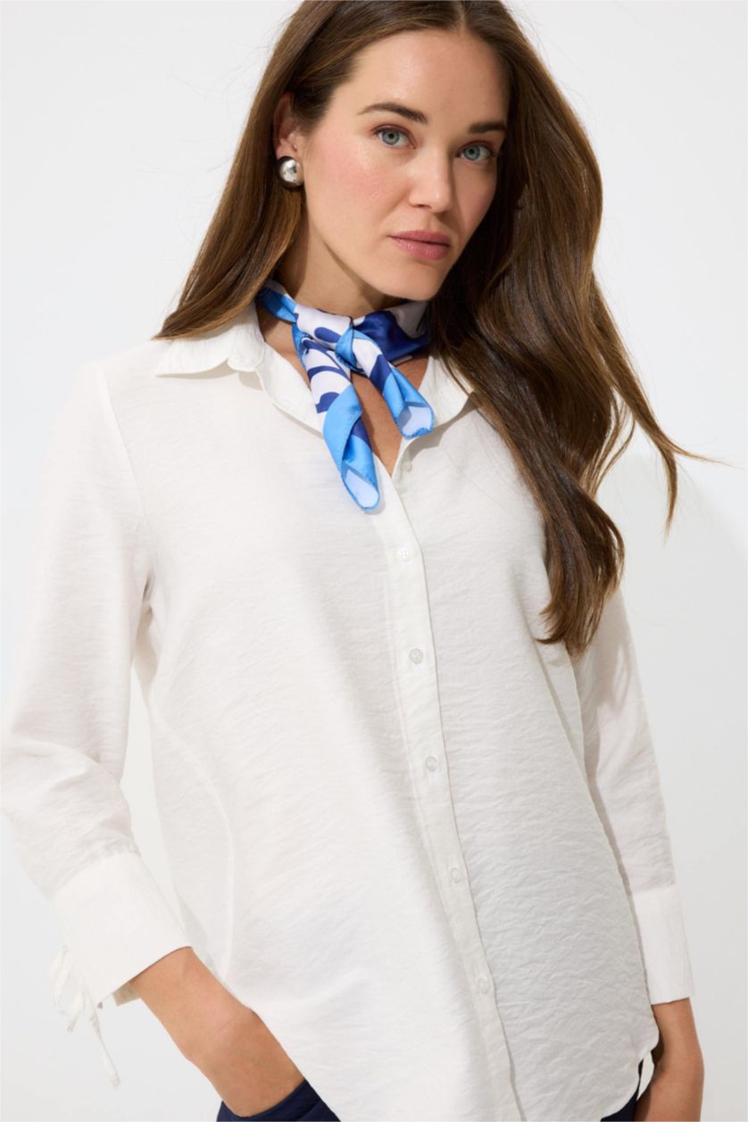 Woman White Regular Fit Shirt Collar Long Sleeve Shirt