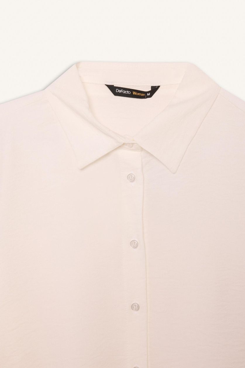 Woman White Regular Fit Shirt Collar Long Sleeve Shirt