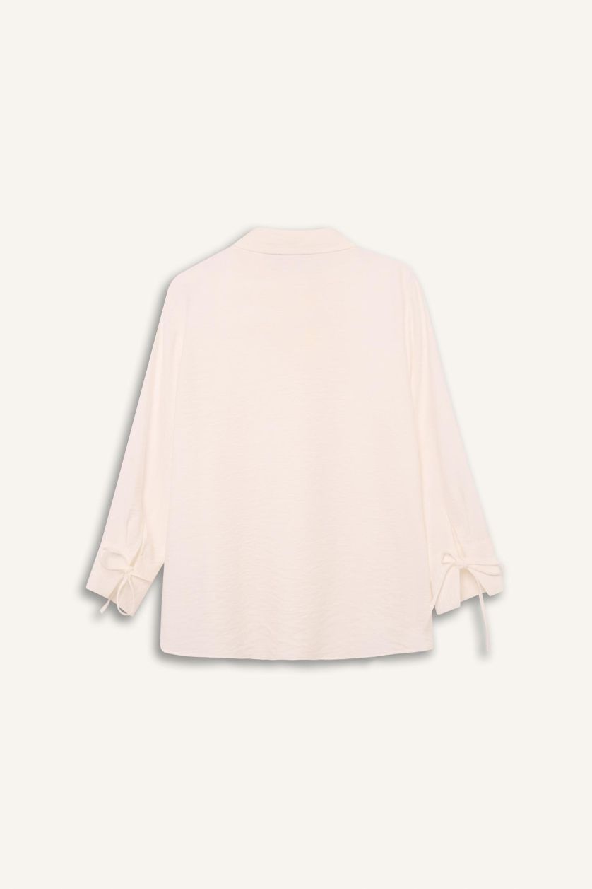 Woman White Regular Fit Shirt Collar Long Sleeve Shirt