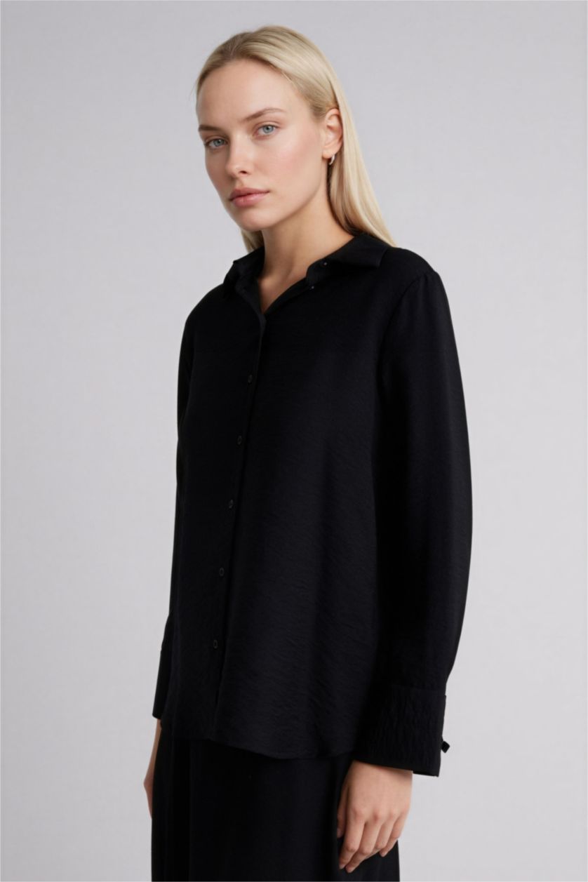 Woman Black Regular Fit Long Sleeve Shirt