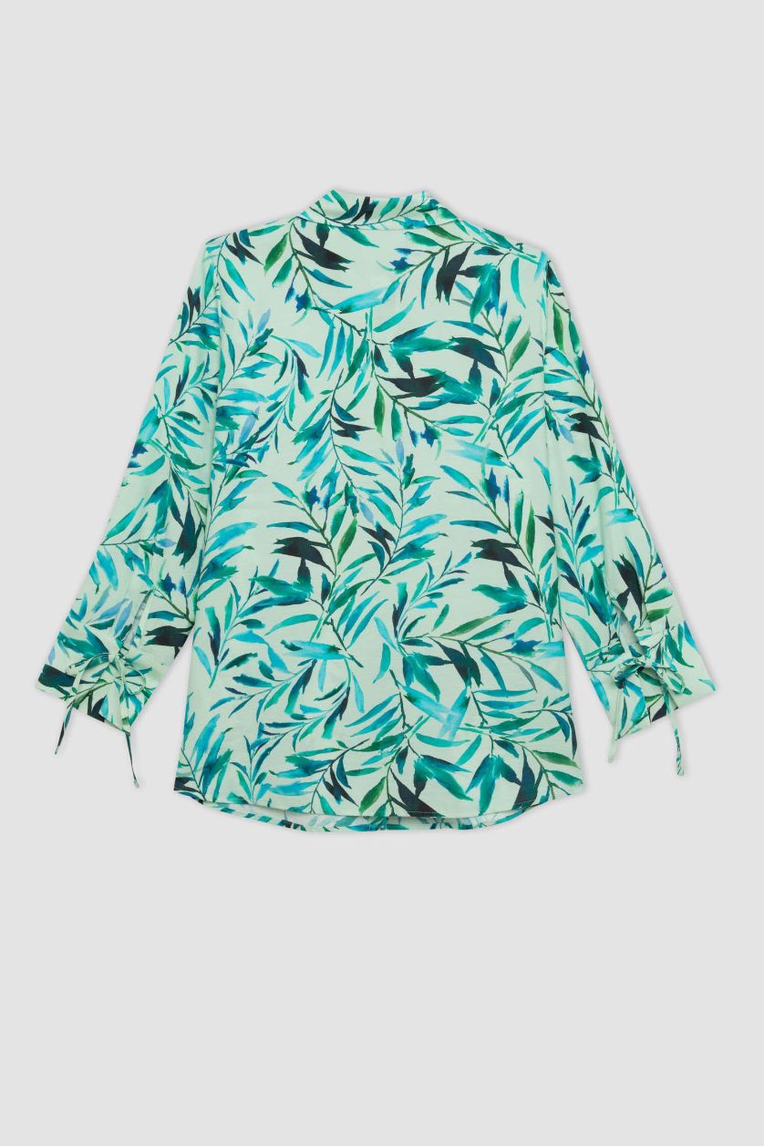 Kadın Mint Regular Fit Desenli Uzun Kollu Gömlek