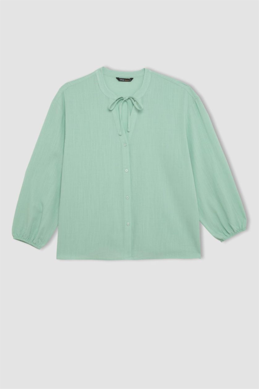 FEMME Vert Blouse coupe régulière à Manches Longues et Col Rond