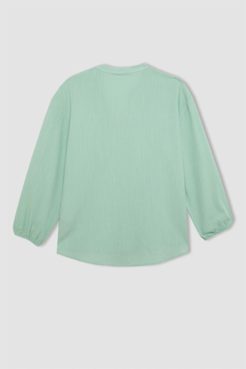 FEMME Vert Blouse coupe régulière à Manches Longues et Col Rond