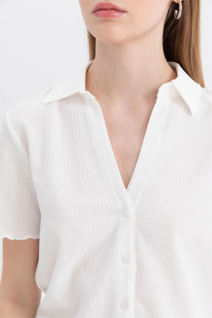 FEMME Blanc Chemise à manches courtess et Coupe Slim