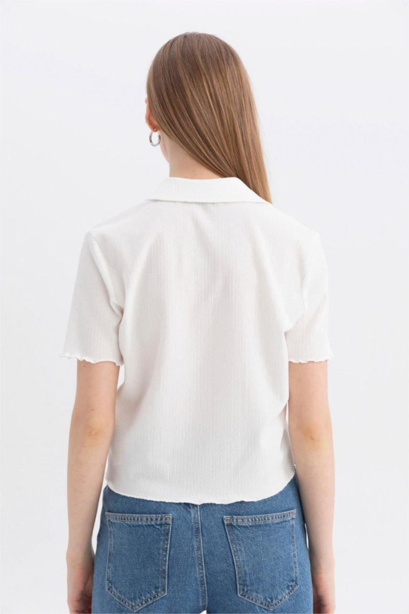 FEMME Blanc Chemise à manches courtess et Coupe Slim