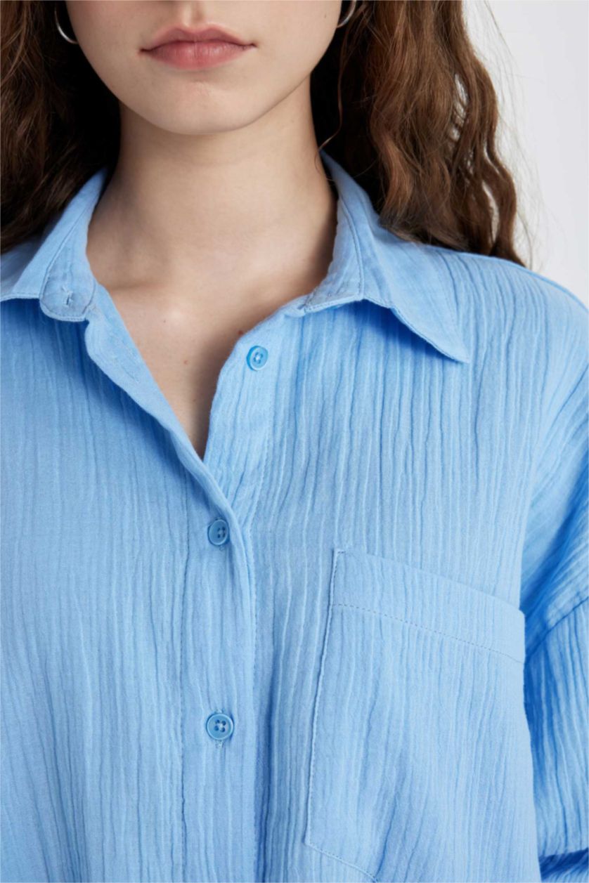 FEMME BLEU Clair Chemise Oversize en Mousseline à Manches Longues