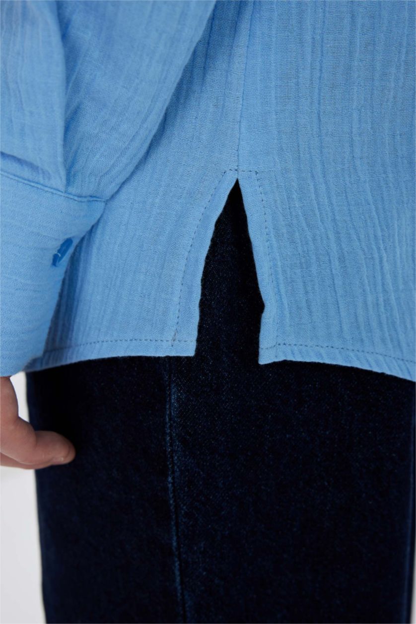 FEMME BLEU Clair Chemise Oversize en Mousseline à Manches Longues