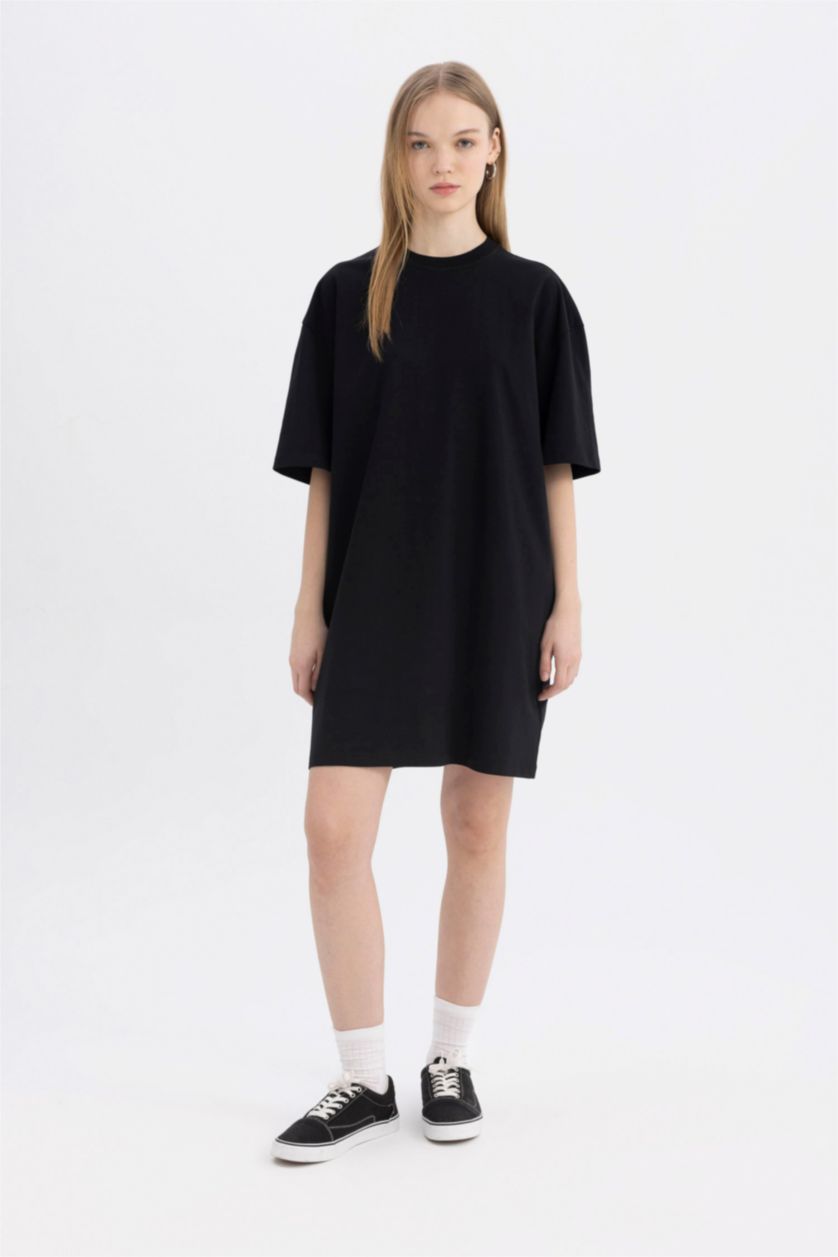 FEMME Noir Robe Jersey Courte Style T-Shirt