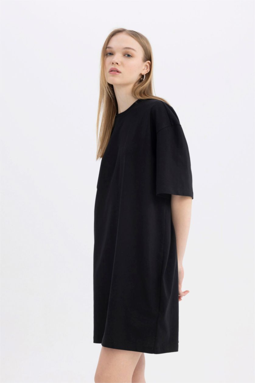 FEMME Noir Robe Jersey Courte Style T-Shirt