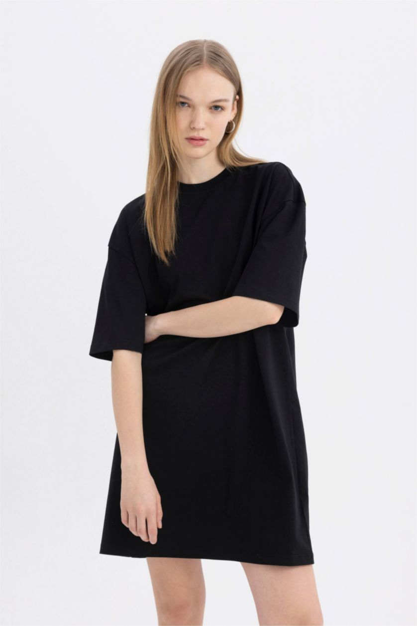 FEMME Noir Robe Jersey Courte Style T-Shirt