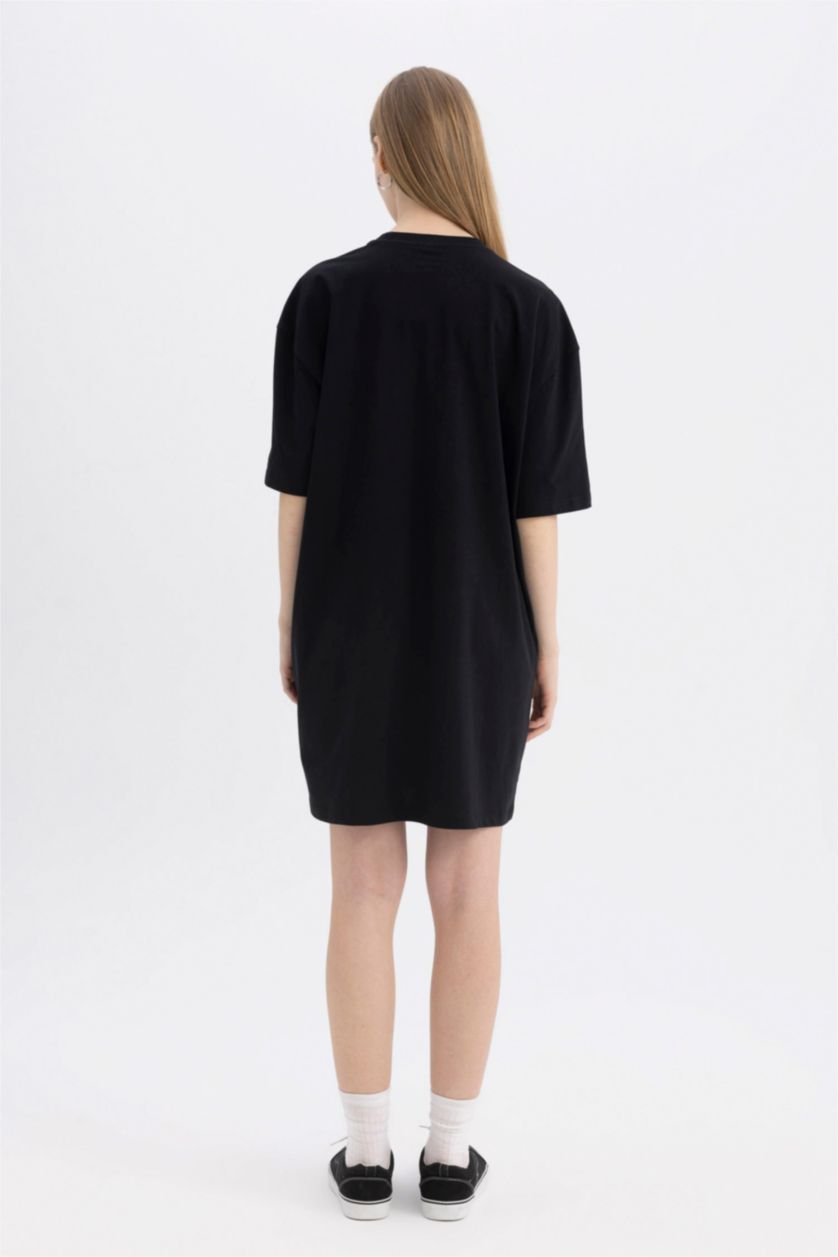 FEMME Noir Robe Jersey Courte Style T-Shirt