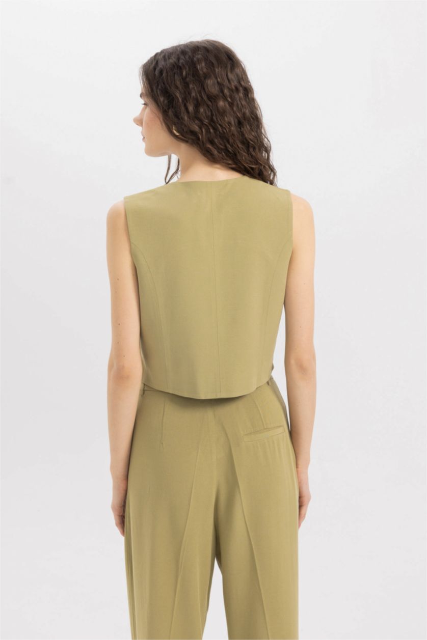 نساء كاكي يلك بليزر بياخة V ممزوج بالكتان