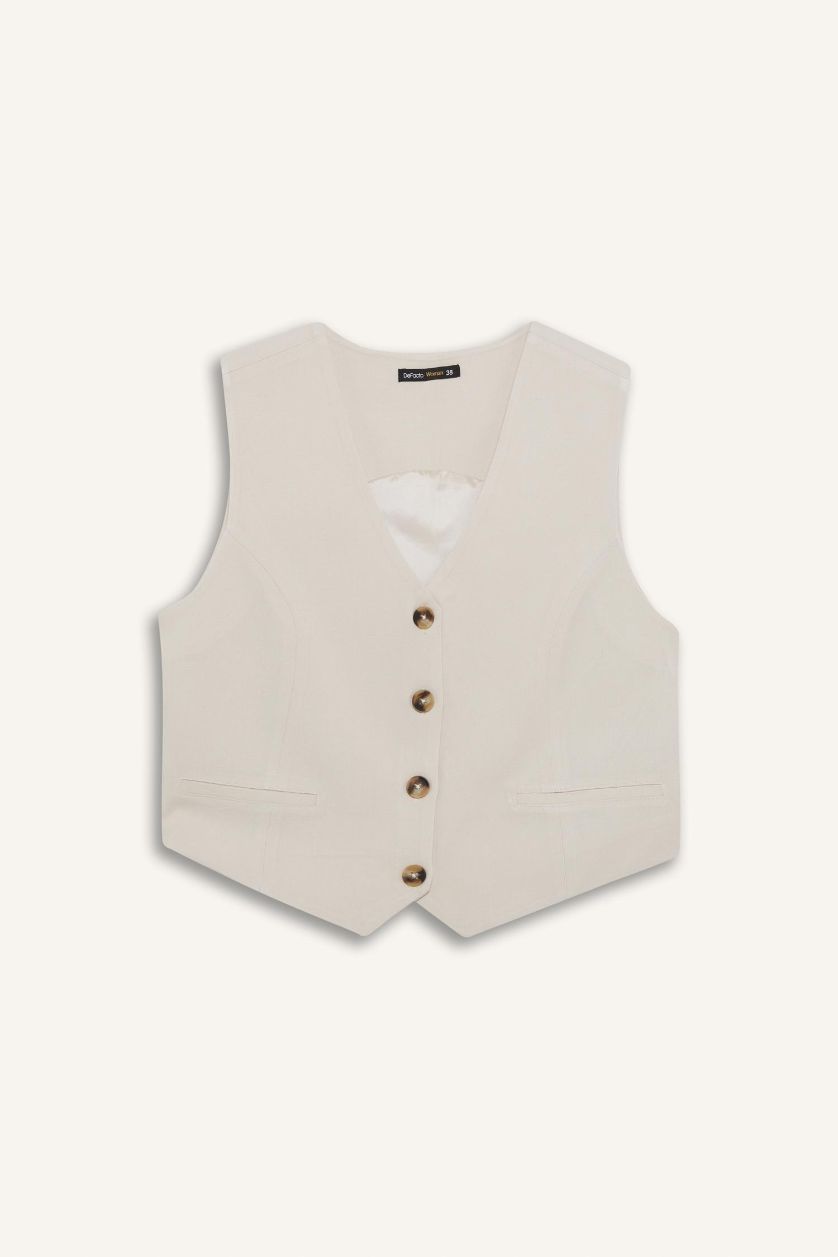 Woman Stone V Neck Linen Blend Vest