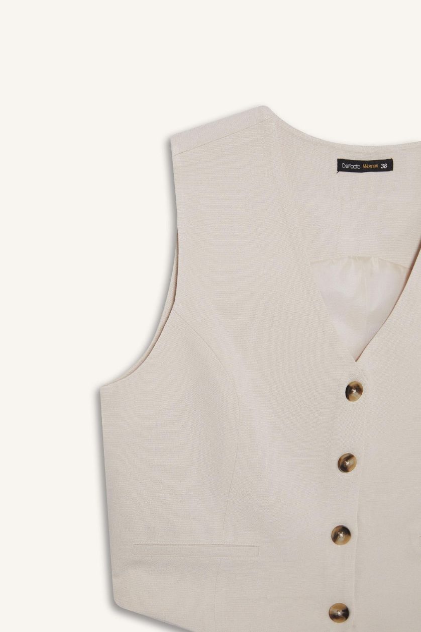 Woman Stone V Neck Linen Blend Vest