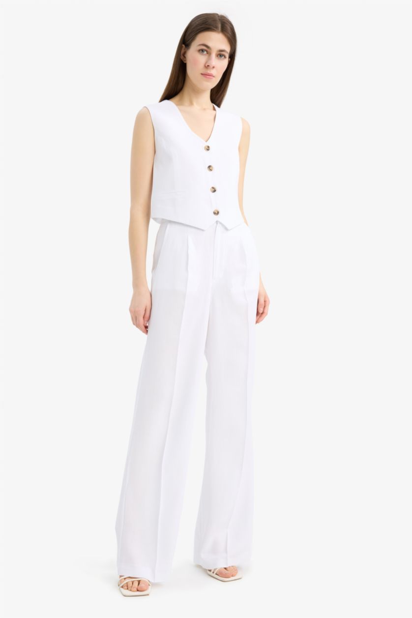 نساء أبيض يلك بياخة V من مزيج الكتان