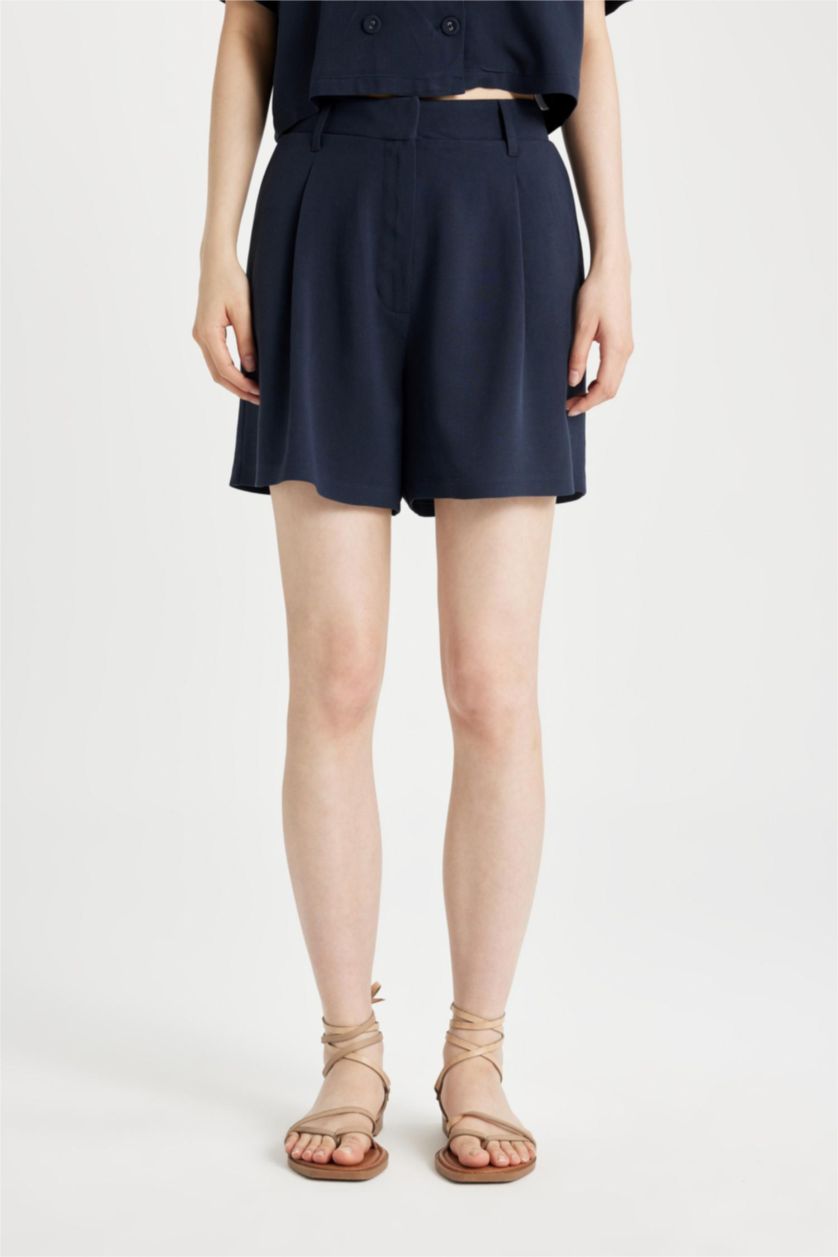 حريمي كحلي شورت قصير بخصر عالي ممزوج بالكتان