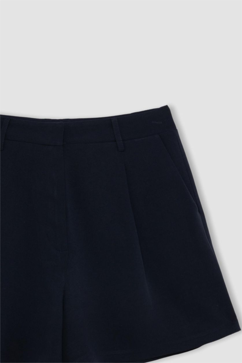 حريمي كحلي شورت قصير بخصر عالي ممزوج بالكتان