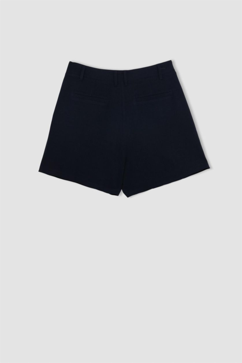 حريمي كحلي شورت قصير بخصر عالي ممزوج بالكتان