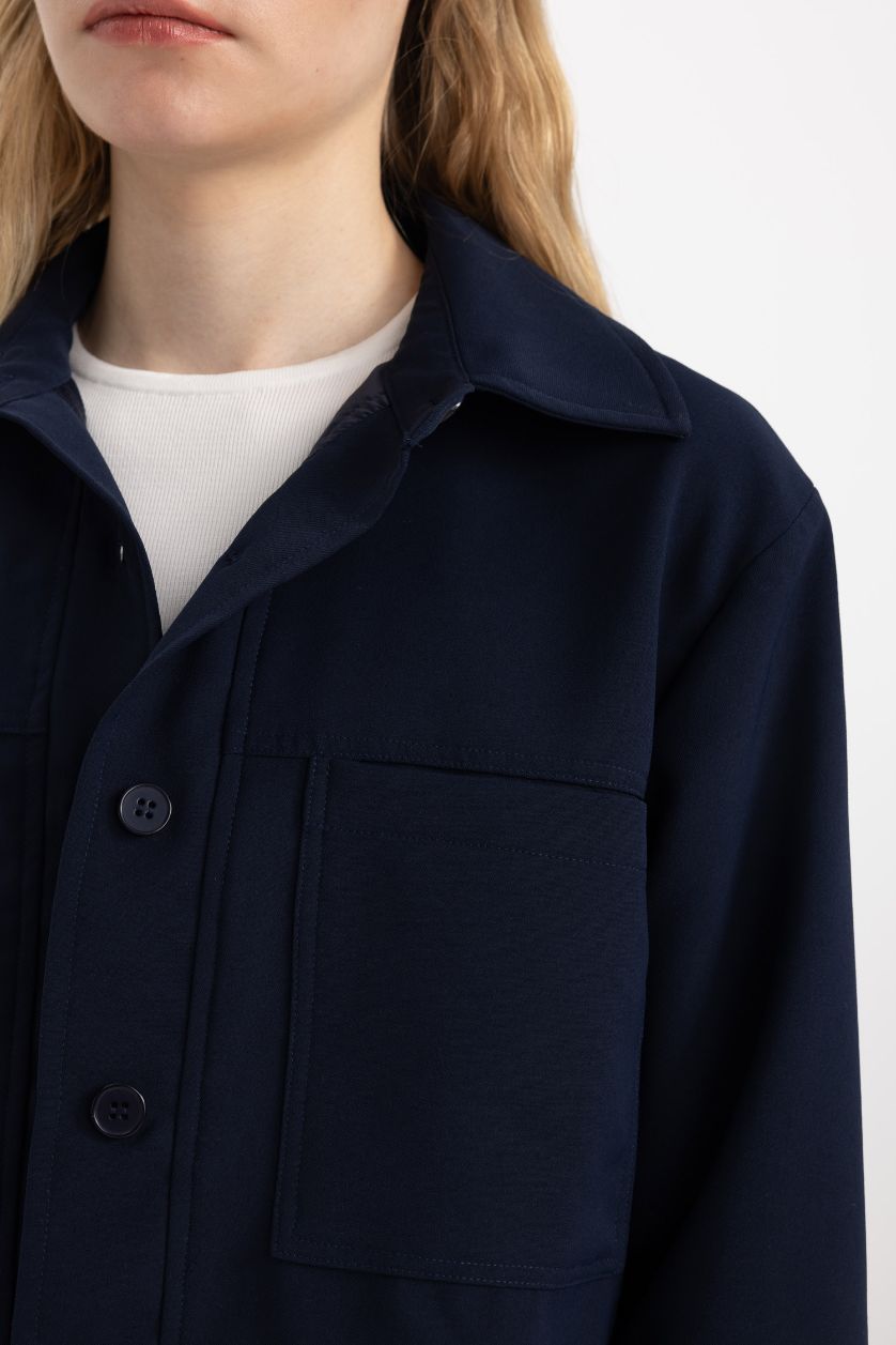 نساء كحلي جاكيت بليزر كروب برقبة قميص