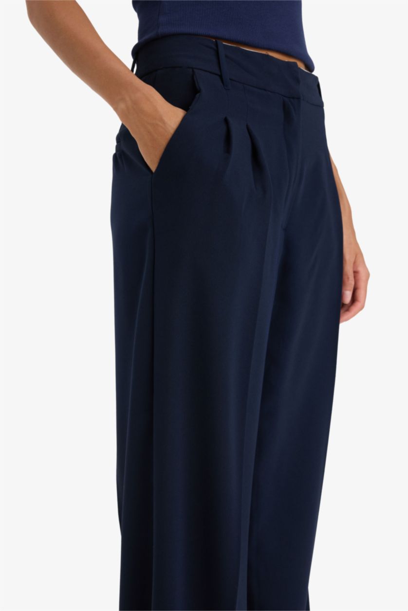 WOMAN NAVY Wide Leg Double Pocket High Waist Trousers