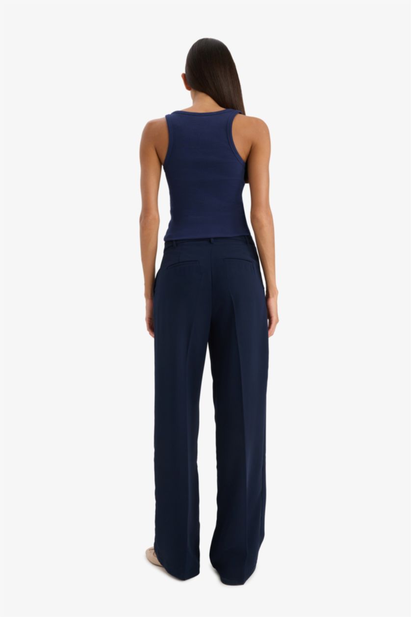 WOMAN NAVY Wide Leg Double Pocket High Waist Trousers
