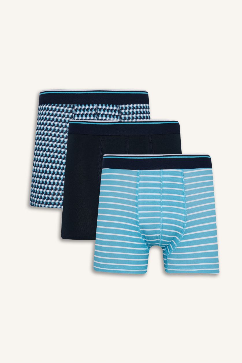 MAN NAVY Regular Fit Printed 3 Piece Boxers