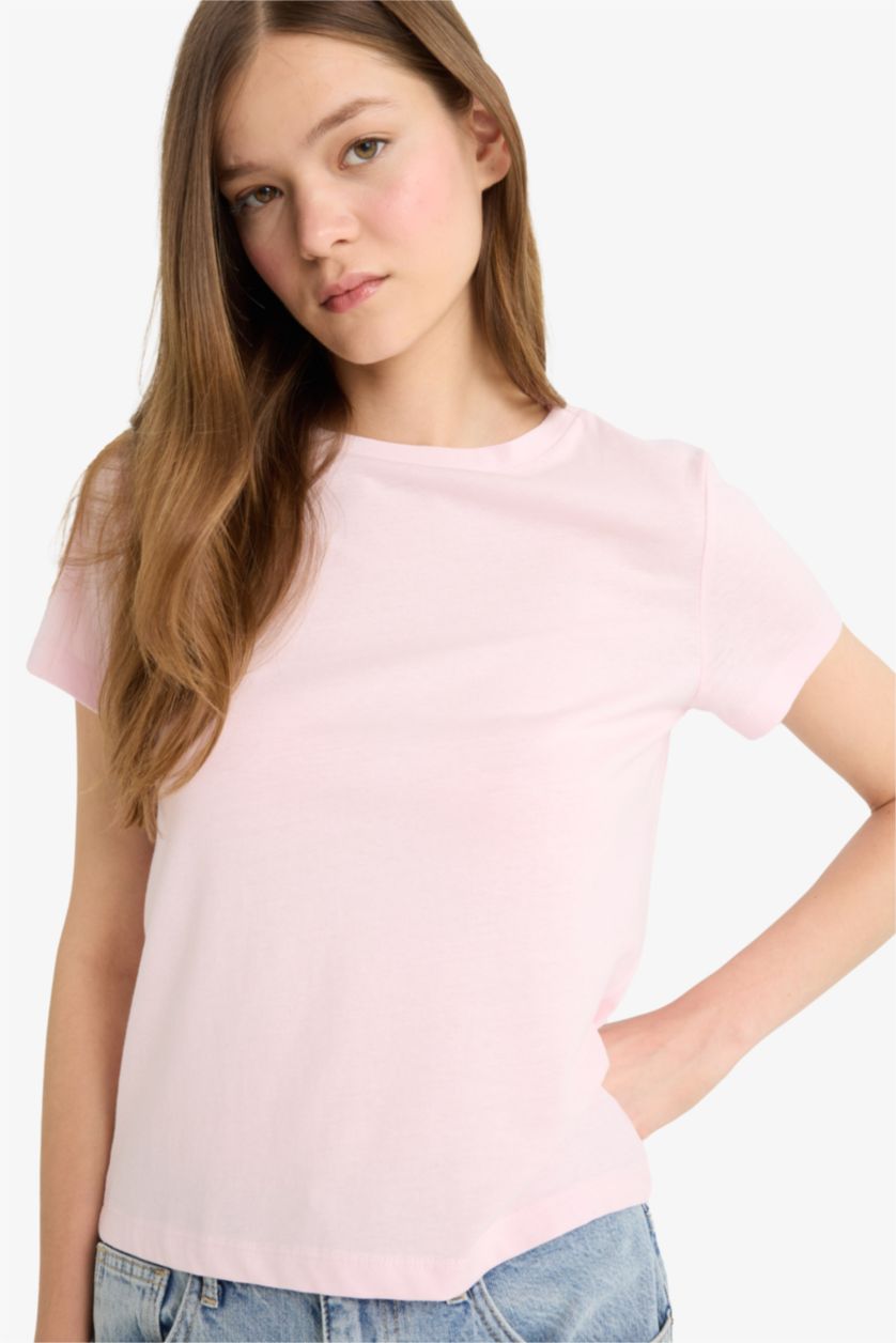 Woman Light Pink تيشيرت نص ردن قصة عادية